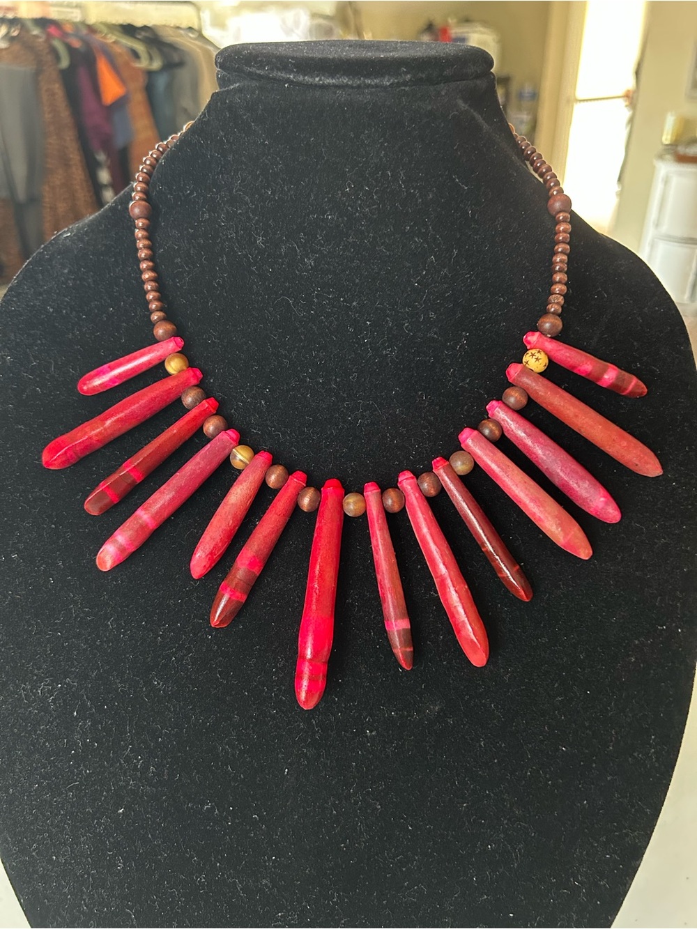 Statement Red Beaded Spike Necklace for Women